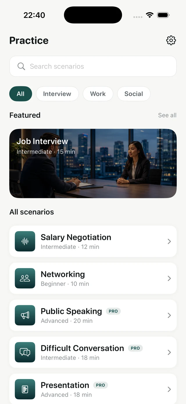 Auris scenario library — choosing Job Interview
